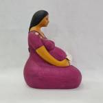 Statuina Donna Incinta 30 cm in Ceramica Messicana – Rosa e Viola - immagine 2