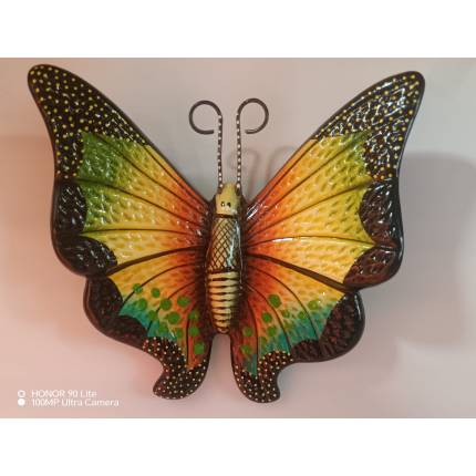 Farfalla da Parete 15 cm in Ceramica Messicana Dipinta a Mano – Giallo, Verde e Turchese