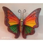 Farfalla da Parete 16 cm in Ceramica Messicana Dipinta a Mano – Arancione, Giallo e Verde