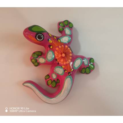 Geco da Parete 16 cm in Ceramica Messicana Dipinto a Mano – Rosa