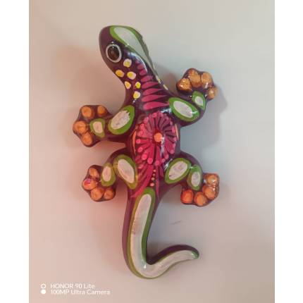 Geco da Parete 18 cm in Ceramica Messicana Dipinto a Mano – Bordeaux